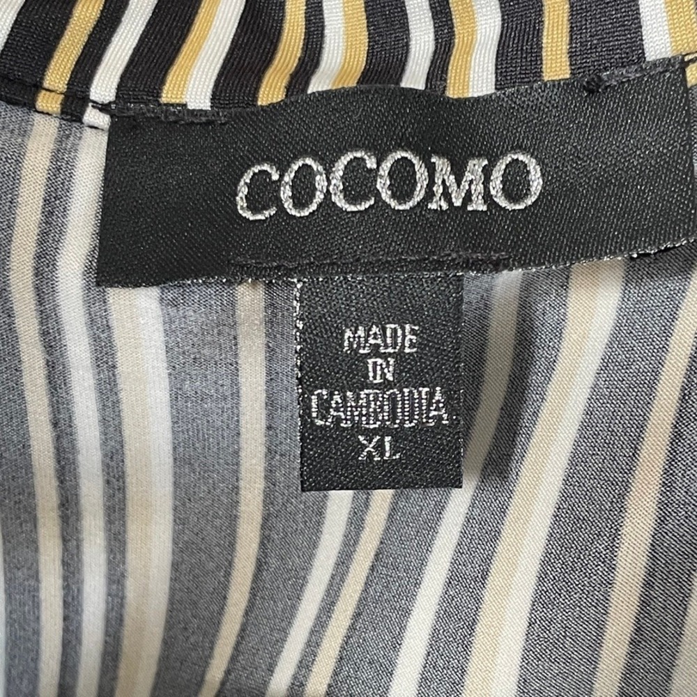 Cocomo Womens XL V Neck 3/4 Sleeve Striped Knit Tunic Top Black Yellow White - Picture 3 of 8